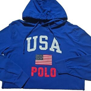 Polo Ralph Lauren Hoodie USA American Flag Patriotic Lightweight Blue Cotton M